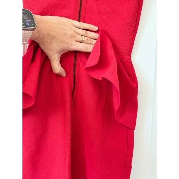 BCBGMaxAzaria Poppy Red Peplum Sleeveless Mini Dress XS  90% Rayon 9% Nylon 1% S - Picture 16 of 16